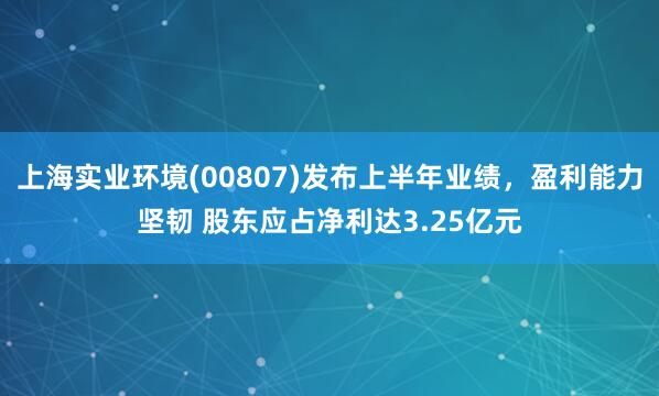 上海实业环境(00807)发布上半年业绩，盈利能力坚韧 股东应占净利达3.25亿元