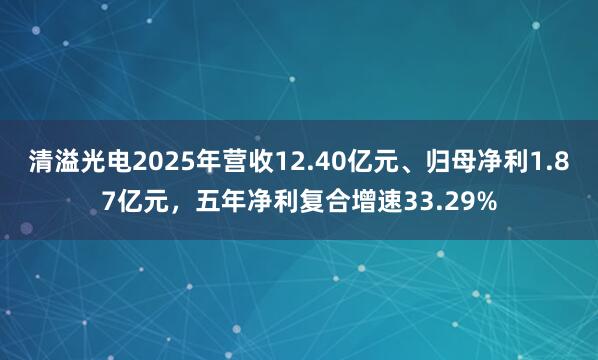 清溢光电2025年营收12.40亿元、归母净利1.87亿元，五年净利复合增速33.29%