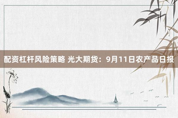 配资杠杆风险策略 光大期货：9月11日农产品日报
