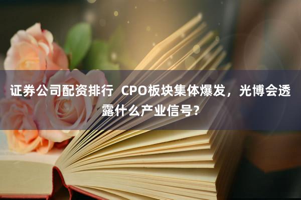 证券公司配资排行  CPO板块集体爆发，光博会透露什么产业信号？