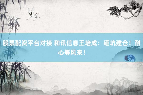 股票配资平台对接 和讯信息王培成：砸坑建仓！耐心等风来！