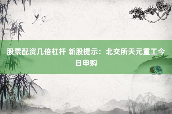 股票配资几倍杠杆 新股提示：北交所天元重工今日申购