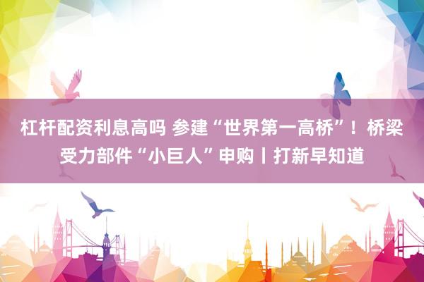 杠杆配资利息高吗 参建“世界第一高桥”！桥梁受力部件“小巨人”申购丨打新早知道