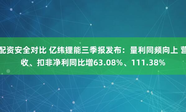 配资安全对比 亿纬锂能三季报发布：量利同频向上 营收、扣非净利同比增63.08%、111.38%